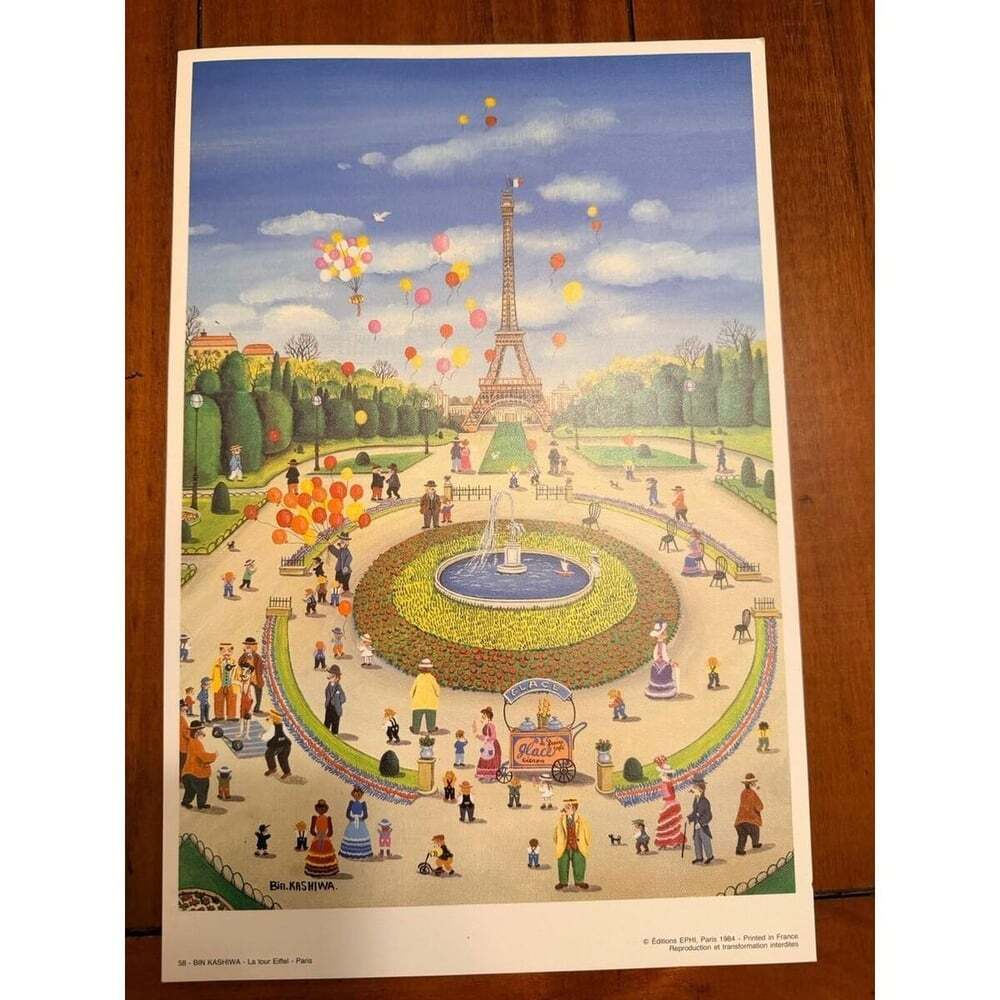 Vintage 1984 BIN KASHIWA Paris Eiffel Tower Art Print Editions EPHI France